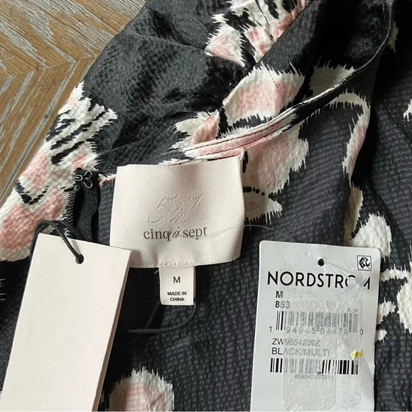 NWT Cinq à Sept Yesenia Floral Tie-Front Silk Blouse Black/ Blush Pink - Picture 4 of 11